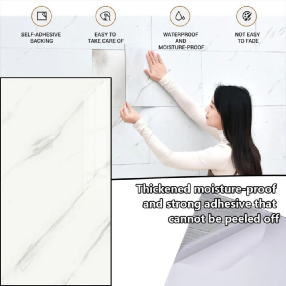 10 Pack Self-Adhesive Marble Tiles Sticker Stick on Wall or Kitchen Bathroom+