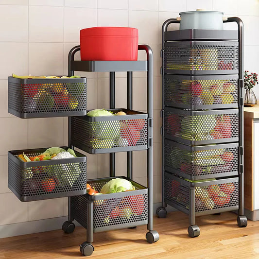 【】Multi-Functional Storage Rack Vegetable Basket Removable Rotating Kitchen Shelving Shelf Trolley Furniture Home