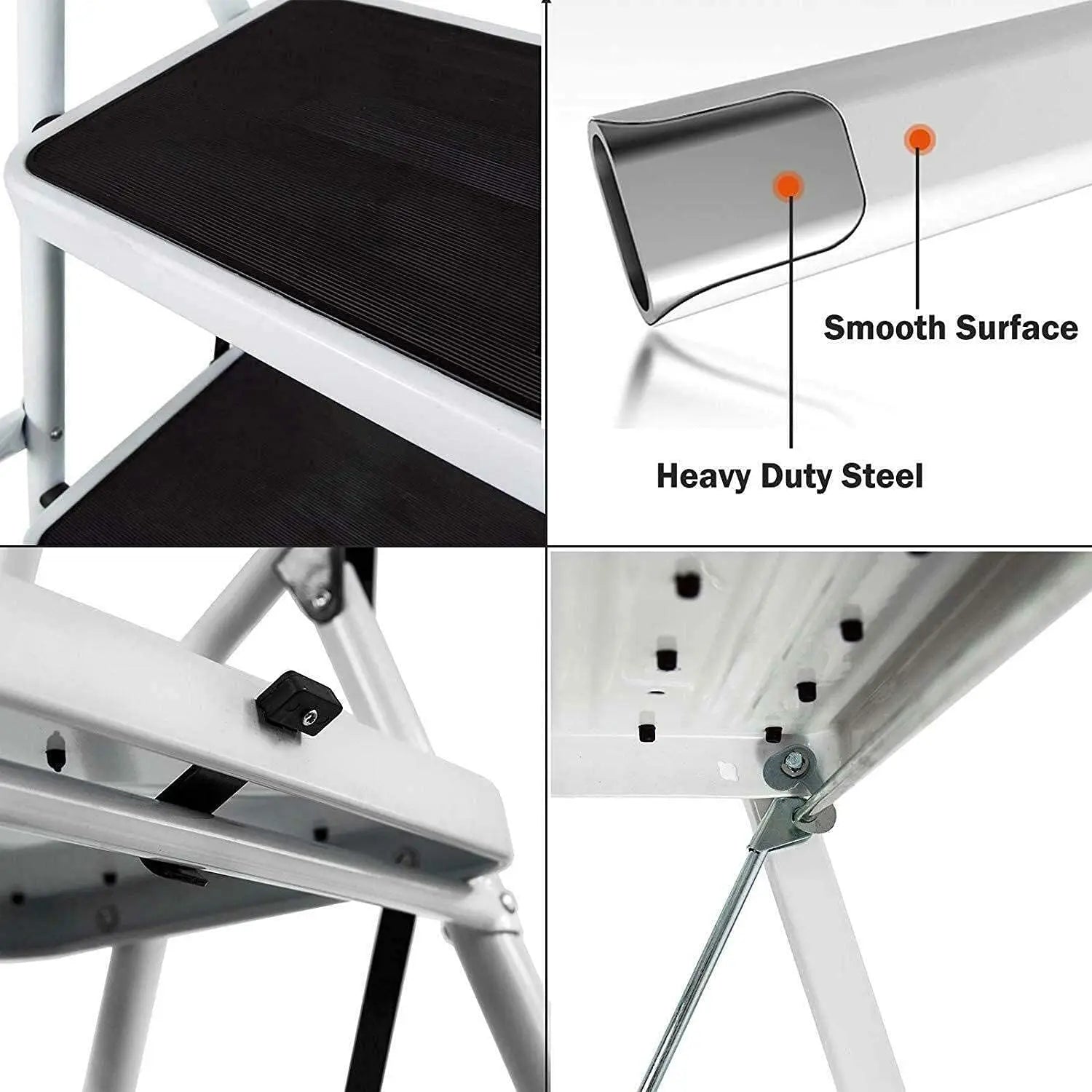 Portable Foldable 3 Step Steel Ladder,Non Slip Tread Stepladder Safety Folding Heavy Duty Step Stool for Home/Kitchen/Garage