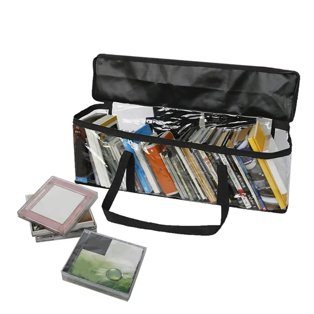 Transparent Large Capacity Portable Organizer Bag for Cds & Book Storage - Ideal Travel & Home Use