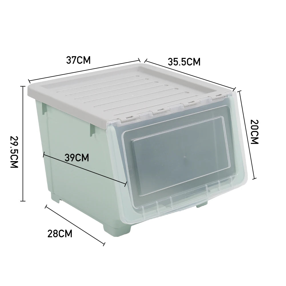 Kidkid 34L Stackable Plastic Storage Box with Lid and Four Smooth Wheels Snacks Crafts Toys Storage Box