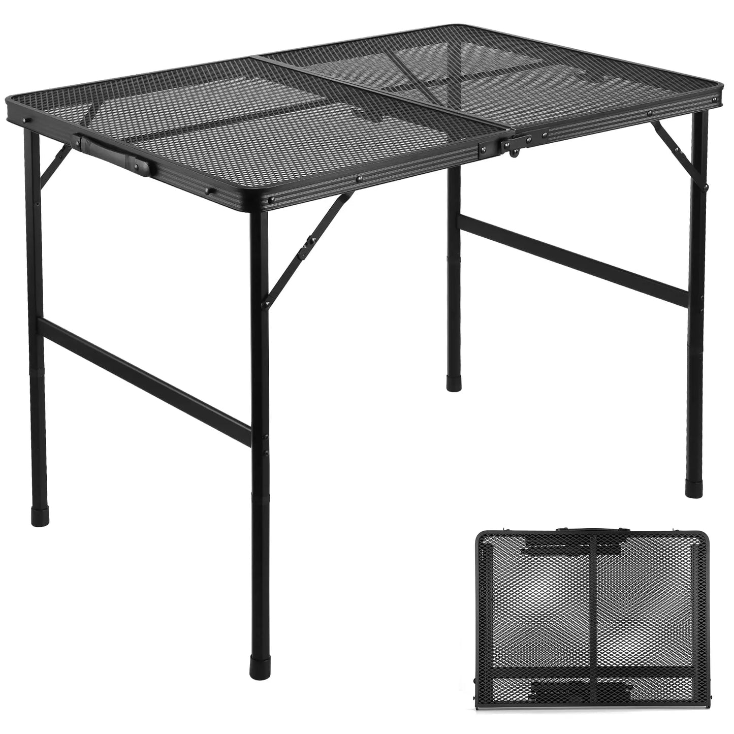 Grill Table for Outside,Lightweight Aluminum Folding Portable Metal Mesh Outdoor Grill Table for Camping Cooking BBQ RV Picnic
