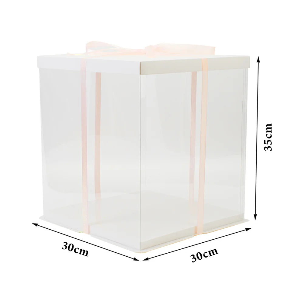 10 Inch Clear Plastic Cake Gift Box with Ribbon 30Cm W X 30Cm D X 35Cm H