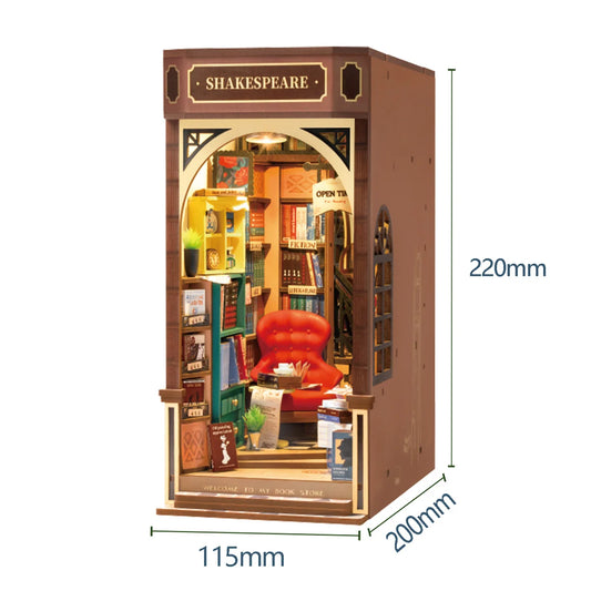 Rolife Bookstore Book Nook Bookend Model Kit with LED Light DIY Miniature House Kit for Bookshelf Decor - TGB07