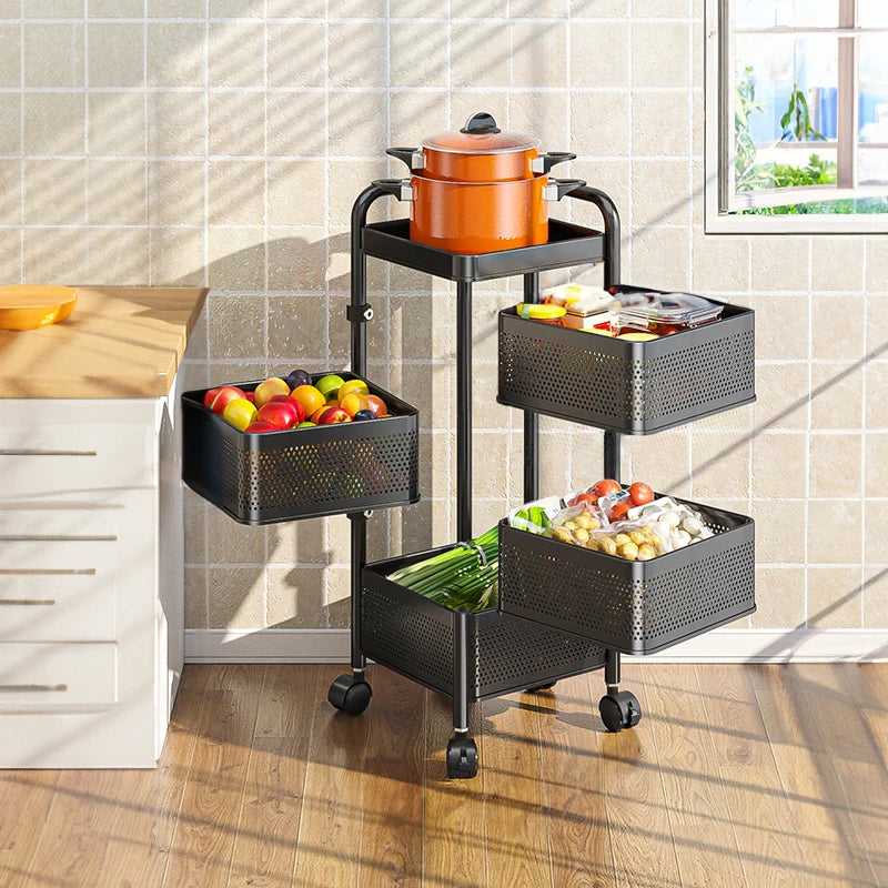【】Multi-Functional Storage Rack Vegetable Basket Removable Rotating Kitchen Shelving Shelf Trolley Furniture Home