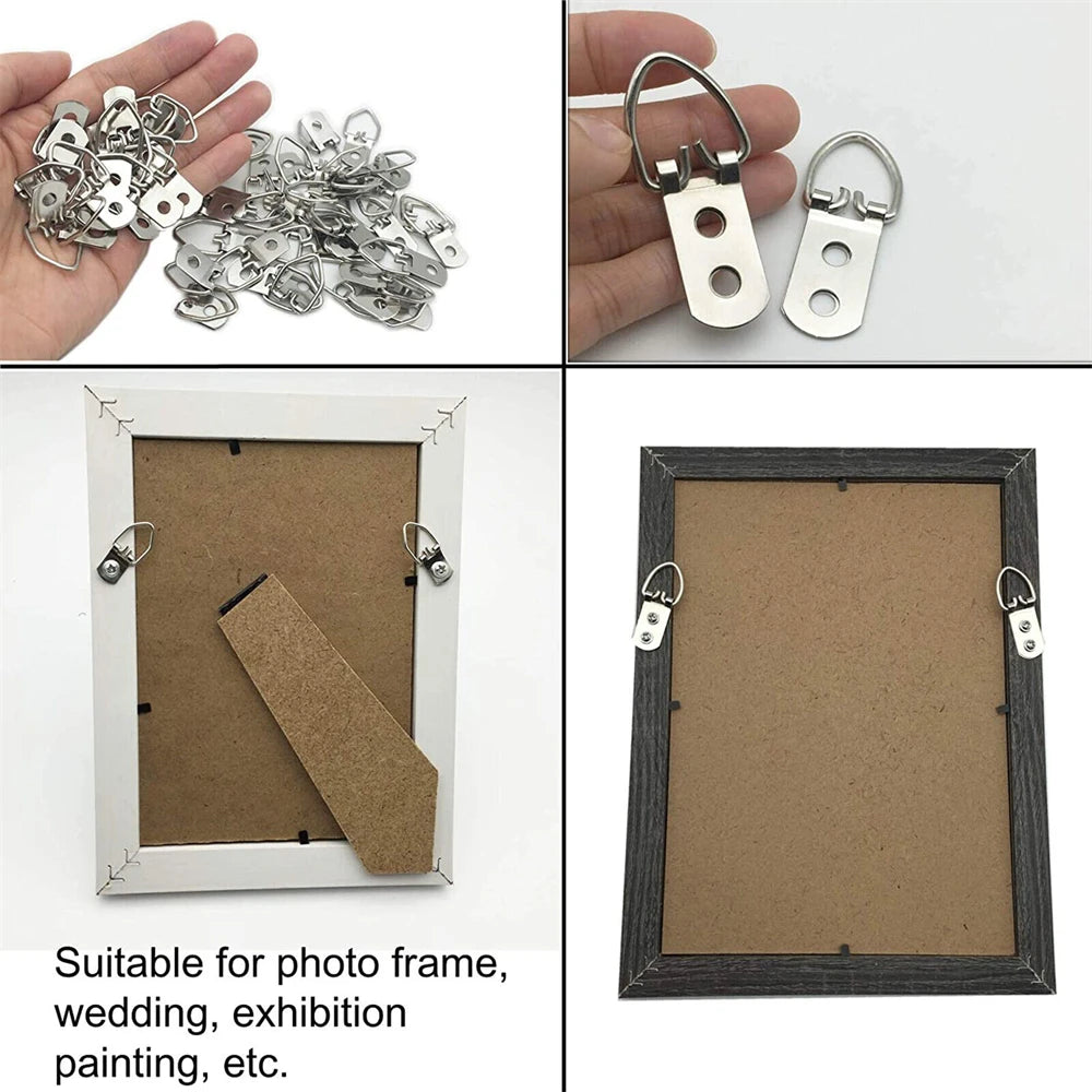 NEW 20Pcs D-Ring Painting Picture Wall Frame Hanger Hanging Hooks + Screw