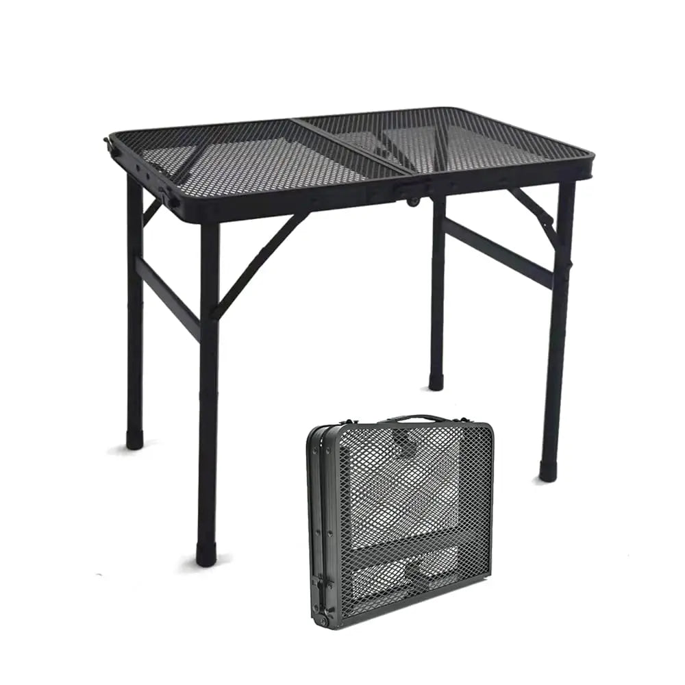 Grill Table for Outside,Lightweight Aluminum Folding Portable Metal Mesh Outdoor Grill Table for Camping Cooking BBQ RV Picnic