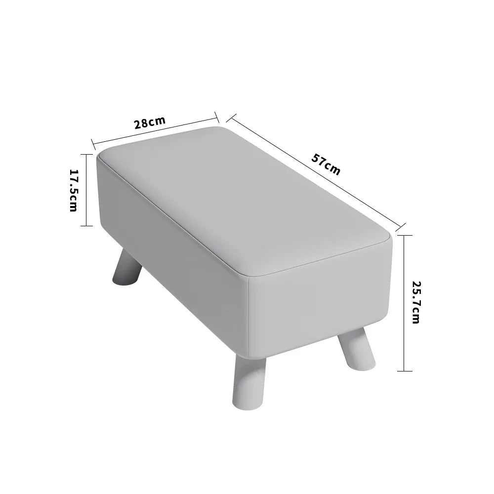 Beige Rectangular Tofu-Shaped Household Footrest with Solid Wooden Legs