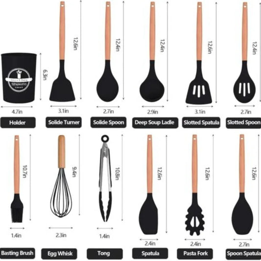 12-Piece Silicone Kitchen Utensils Set Nonstick Cooking Spoon and Baking Tools