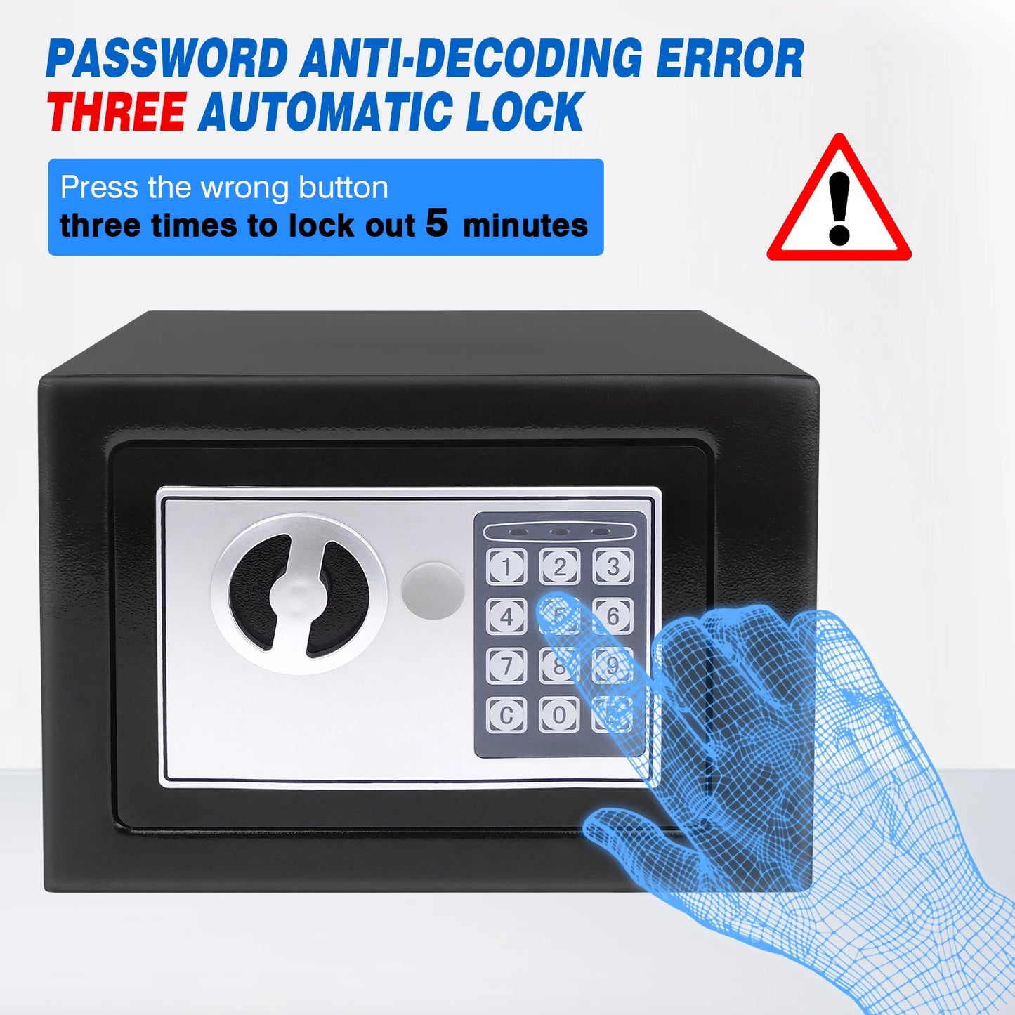 4.6L Digital Steel Electronic Security Box Safes Commercial Cash Money Cabinet with 2 Keys, Box for Office Hotel - Black