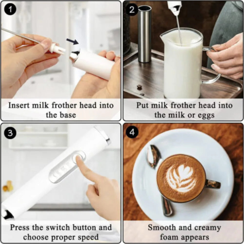 Rechargeable Electric Milk Coffee Frother Whisk Egg Beater Handheld Frappe Mixer