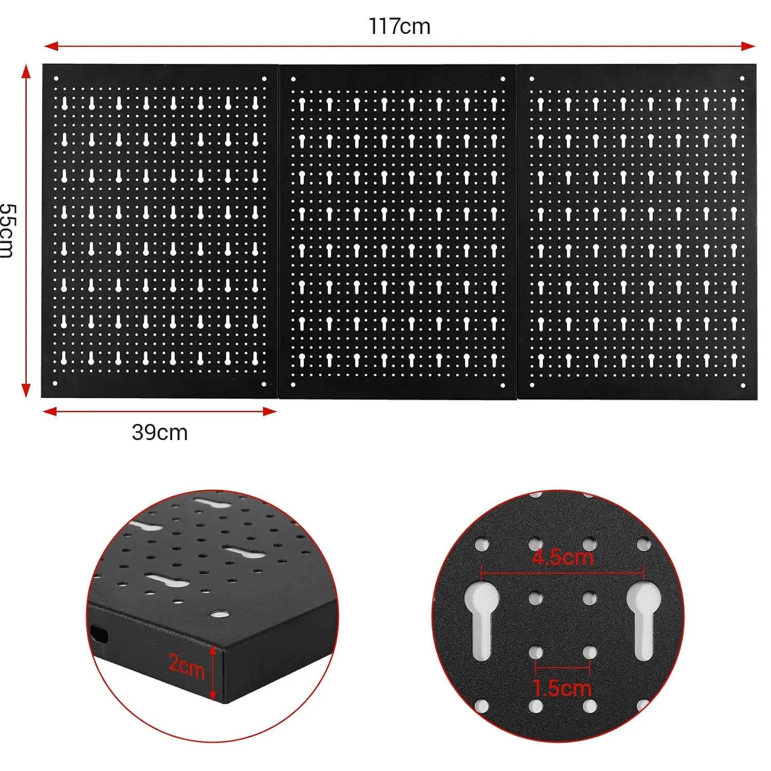 Fixkit Tool Wall Perforated Wall Metal Wall Perforated Sheet Metal with Hook Brackets 117X55X2Cm Set Walls Hook 17 Parts
