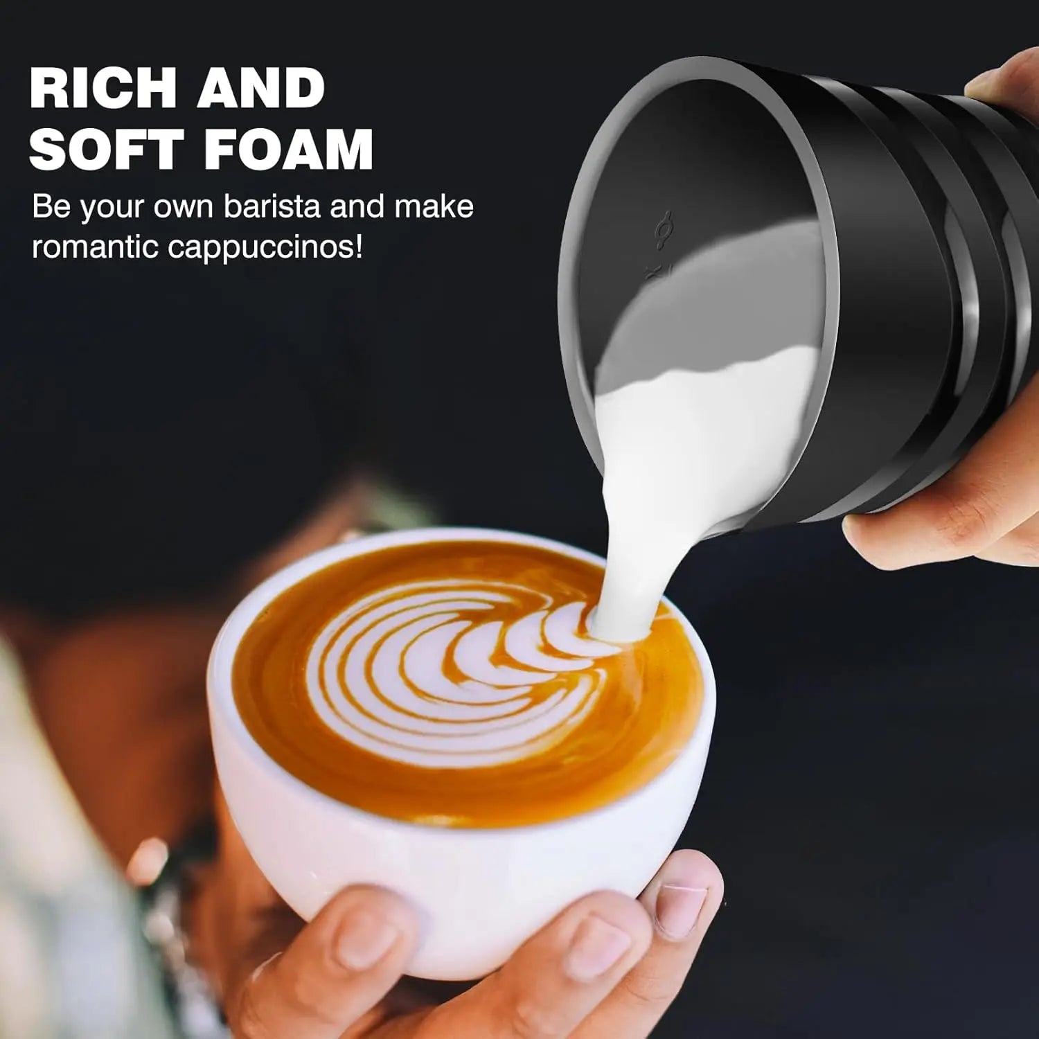 Electric Milk Frother Automatic Shut-Off Coffee Frother Hot and Cold Milk Frother Milk Warmer 600Ml