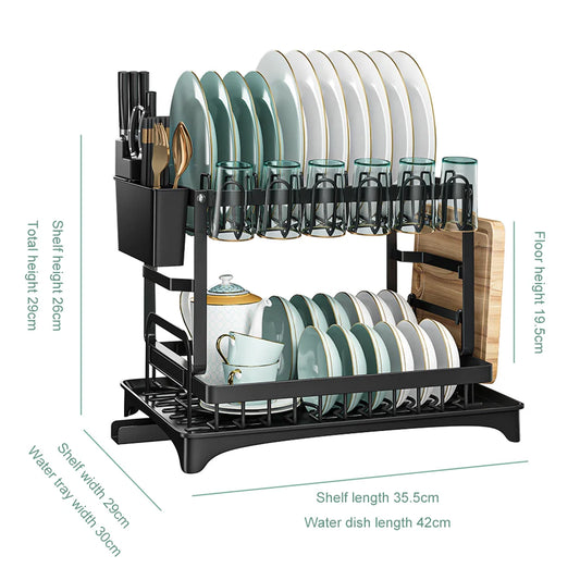 2 Tier Dish Drying Rack Dish Drainer Drying Rack with Drainer and Kitchen Countertop Utensil Holder Dish Drainer for Dish&Cup