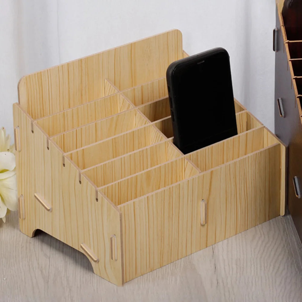 60 Grids Wooden Mobile Phone Storage Box Holder Desktop Rack Container Organizer