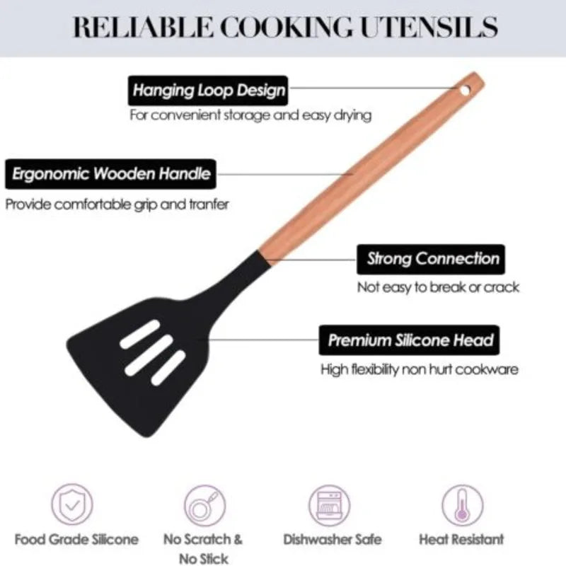 12-Piece Silicone Kitchen Utensils Set Nonstick Cooking Spoon and Baking Tools