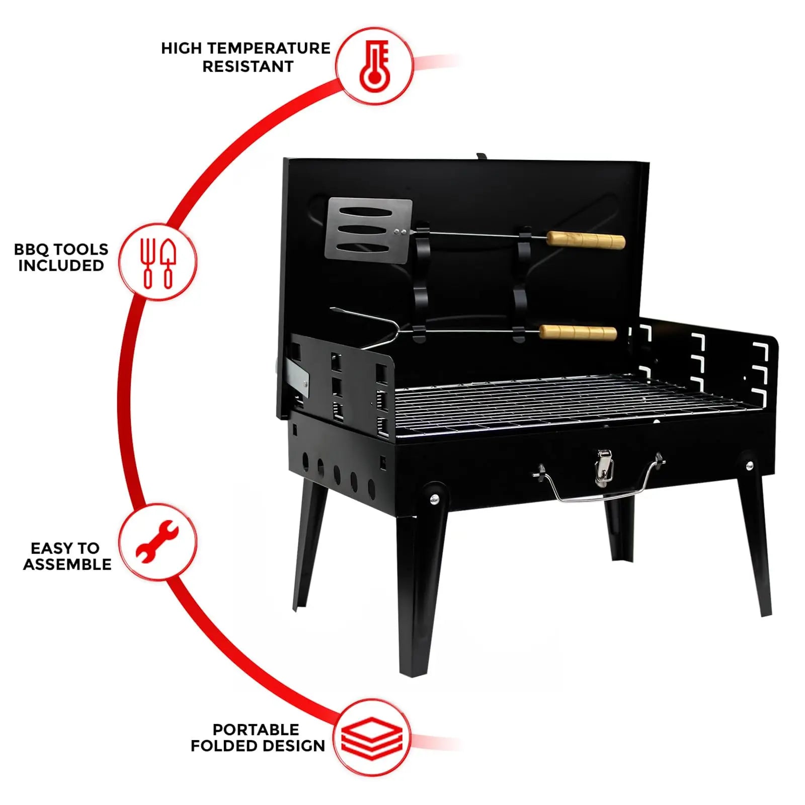 Portable Folding Charcoal Barbecue Grill for Outdoor Garden Camping BBQ with Utensil Tools By